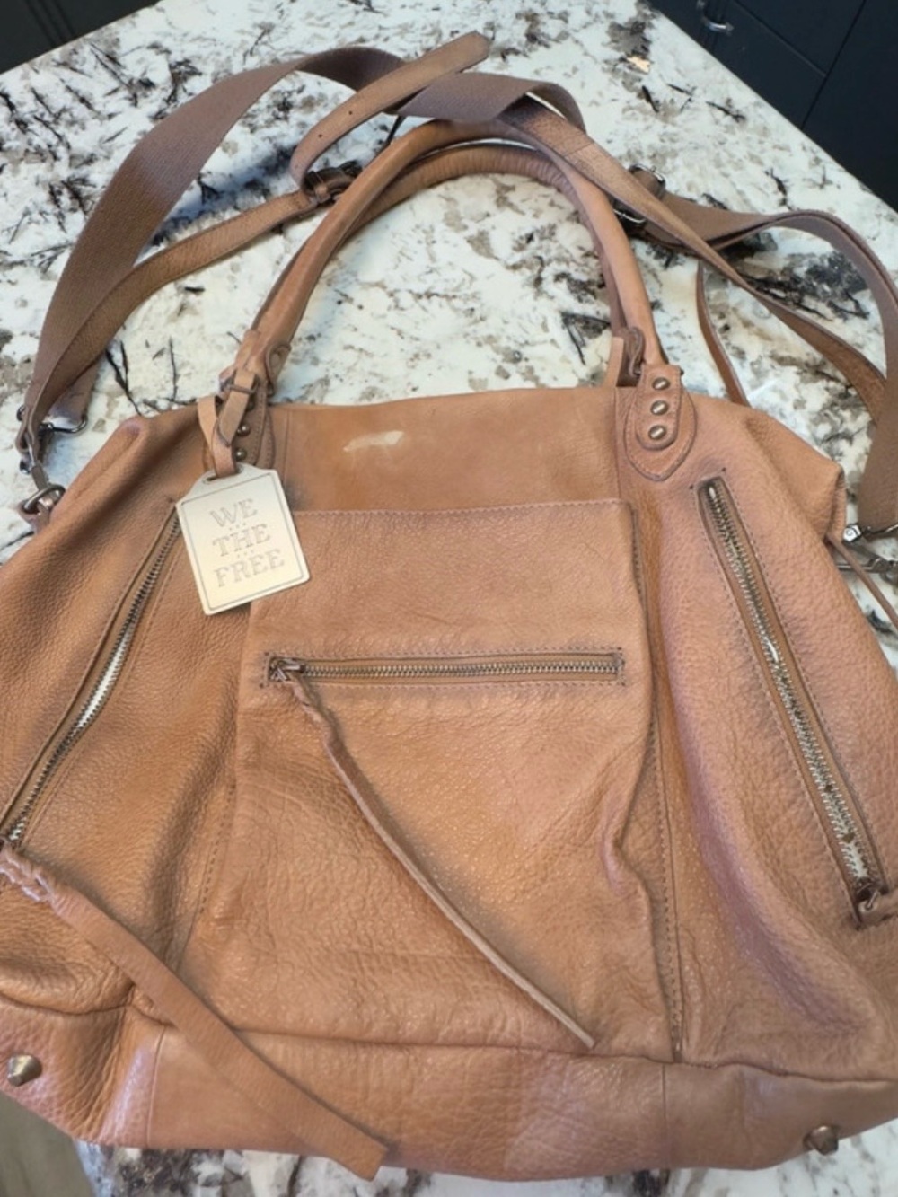 We The Free Cognac Leather Emerson Tote